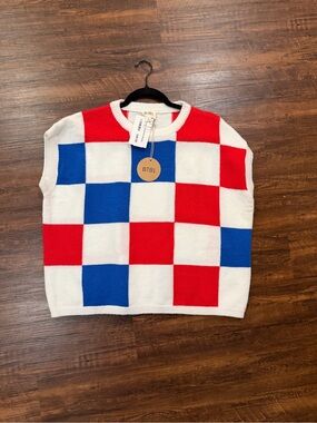 BiBi Red, Blue & White Checkerboard Knit Vest
